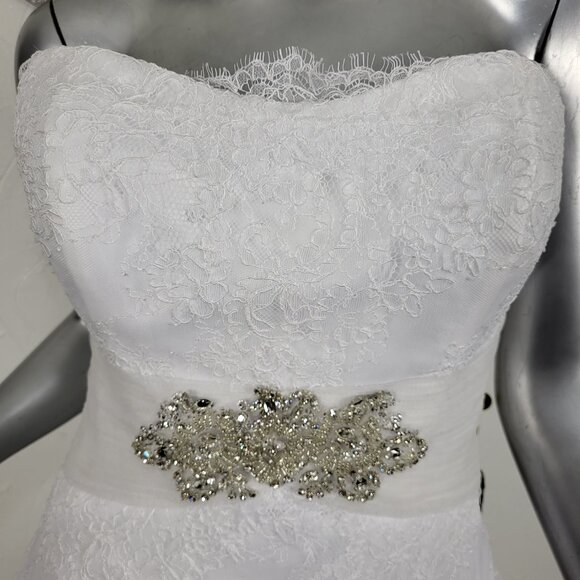 NWT~$2750~DEMETRIOS~10/12~WHITE STRAPLESS RHINESTONE BEADED LACE WEDDING DRESS - Picture 8 of 16